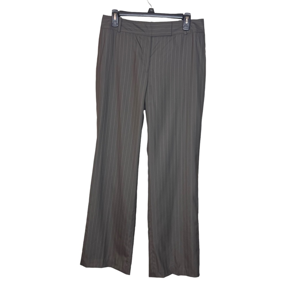 Ann Taylor Wool Blend Julie Wide Leg Olive Pinstriped Lined Pants Women Size 8